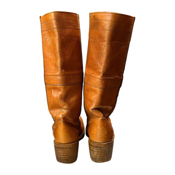 Vintage 70s Frye Campus Boots Womens Orange Leather Stitched High Shaft Sz 11D - Picture 4 of 11